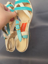 Load image into Gallery viewer, 1940s Rare Blue and White Strappy Sandals
