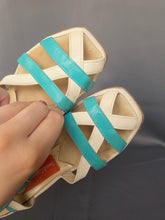 Load image into Gallery viewer, 1940s Rare Blue and White Strappy Sandals
