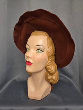 Load image into Gallery viewer, 1940s Huge Cinnamon Brown Velvet Jewelled Halo Hat
