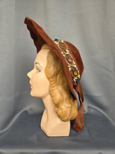Load image into Gallery viewer, 1940s Huge Cinnamon Brown Velvet Jewelled Halo Hat
