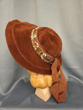 Load image into Gallery viewer, 1940s Huge Cinnamon Brown Velvet Jewelled Halo Hat
