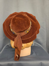 Load image into Gallery viewer, 1940s Huge Cinnamon Brown Velvet Jewelled Halo Hat
