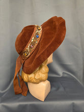 Load image into Gallery viewer, 1940s Huge Cinnamon Brown Velvet Jewelled Halo Hat
