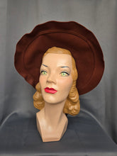 Load image into Gallery viewer, 1940s Huge Cinnamon Brown Velvet Jewelled Halo Hat
