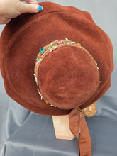 Load image into Gallery viewer, 1940s Huge Cinnamon Brown Velvet Jewelled Halo Hat
