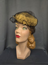 Load image into Gallery viewer, Late 1940s Yellow Felt Tilt Hat With Netting
