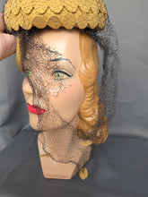 Load image into Gallery viewer, Late 1940s Yellow Felt Tilt Hat With Netting
