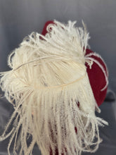 Load image into Gallery viewer, 1940s Dark Raspberry Red Felt Halo Hat With Huge Ostrich Feather
