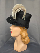 Load image into Gallery viewer, 1940s Amazing Black Heart Shape Topper Hat With Blue/Grey Feather
