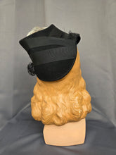 Load image into Gallery viewer, 1940s Amazing Black Heart Shape Topper Hat With Blue/Grey Feather
