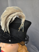 Load image into Gallery viewer, 1940s Amazing Black Heart Shape Topper Hat With Blue/Grey Feather
