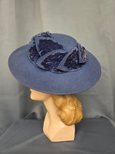 Load image into Gallery viewer, 1940s Dark Dusky Blue Velvet Leaf Tilt Hat
