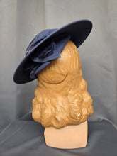 Load image into Gallery viewer, 1940s Dark Dusky Blue Velvet Leaf Tilt Hat
