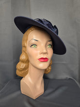 Load image into Gallery viewer, 1940s Dark Dusky Blue Velvet Leaf Tilt Hat
