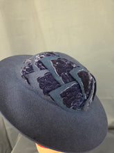Load image into Gallery viewer, 1940s Dark Dusky Blue Velvet Leaf Tilt Hat
