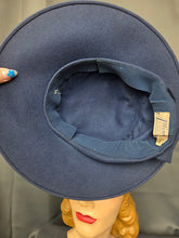 Load image into Gallery viewer, 1940s Dark Dusky Blue Velvet Leaf Tilt Hat
