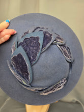 Load image into Gallery viewer, 1940s Dark Dusky Blue Velvet Leaf Tilt Hat
