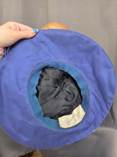 Load image into Gallery viewer, 1940s Black Velvet and Colbalt Blue Feather Hat
