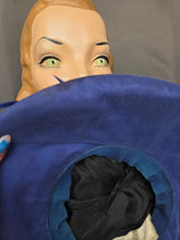 Load image into Gallery viewer, 1940s Black Velvet and Colbalt Blue Feather Hat
