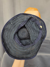 Load image into Gallery viewer, 1940s Navy Blue Raffia Tilt Hat With Wood Rings
