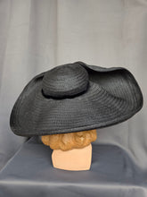 Load image into Gallery viewer, 1940s MEGA Black Raffia/Straw Halo Hat With Rhinestones

