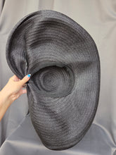 Load image into Gallery viewer, 1940s MEGA Black Raffia/Straw Halo Hat With Rhinestones
