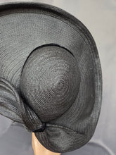 Load image into Gallery viewer, 1940s MEGA Black Raffia/Straw Halo Hat With Rhinestones

