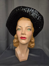 Load image into Gallery viewer, 1940s Black Sequin And Net Halo/Tilt Hat
