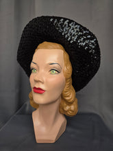 Load image into Gallery viewer, 1940s Black Sequin And Net Halo/Tilt Hat

