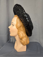 Load image into Gallery viewer, 1940s Black Sequin And Net Halo/Tilt Hat
