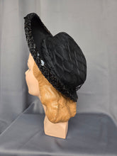 Load image into Gallery viewer, 1940s Black Sequin And Net Halo/Tilt Hat
