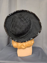 Load image into Gallery viewer, 1940s Black Sequin And Net Halo/Tilt Hat
