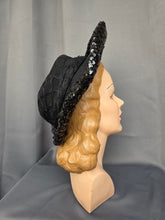 Load image into Gallery viewer, 1940s Black Sequin And Net Halo/Tilt Hat
