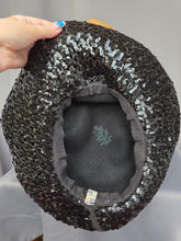 Load image into Gallery viewer, 1940s Black Sequin And Net Halo/Tilt Hat
