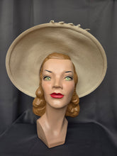 Load image into Gallery viewer, 1940s Huge Cream Straw/Raffia Halo Hat With Velvet Ribbon
