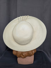 Load image into Gallery viewer, 1940s Huge Cream Straw/Raffia Halo Hat With Velvet Ribbon
