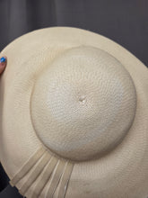 Load image into Gallery viewer, 1940s Huge Cream Straw/Raffia Halo Hat With Velvet Ribbon
