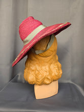 Load image into Gallery viewer, 1940s Dark Dusky Pink and Duck Egg Blue Huge Fedora Straw/Raffia Hat
