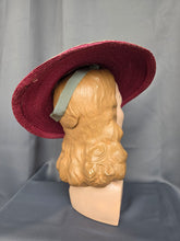 Load image into Gallery viewer, 1940s Dark Dusky Pink and Duck Egg Blue Huge Fedora Straw/Raffia Hat
