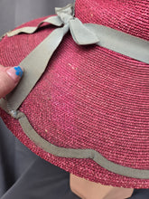 Load image into Gallery viewer, 1940s Dark Dusky Pink and Duck Egg Blue Huge Fedora Straw/Raffia Hat
