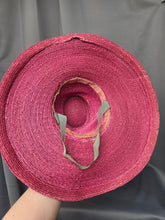 Load image into Gallery viewer, 1940s Dark Dusky Pink and Duck Egg Blue Huge Fedora Straw/Raffia Hat
