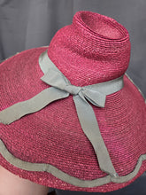 Load image into Gallery viewer, 1940s Dark Dusky Pink and Duck Egg Blue Huge Fedora Straw/Raffia Hat
