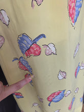Load image into Gallery viewer, 1940s Acid Yellow, Black, White, Beige, Pink and Blue Novelty Print Leaf Dress
