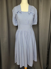 Load image into Gallery viewer, 1940s Blue and White Diamond Print Dress With Bows
