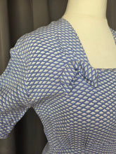 Load image into Gallery viewer, 1940s Blue and White Diamond Print Dress With Bows
