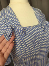 Load image into Gallery viewer, 1940s Blue and White Diamond Print Dress With Bows
