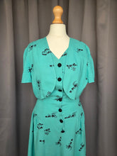 Load image into Gallery viewer, 1940s Turquoise Blue Elephant Print Sun Dress and Bolero Set
