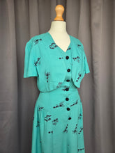 Load image into Gallery viewer, 1940s Turquoise Blue Elephant Print Sun Dress and Bolero Set
