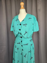 Load image into Gallery viewer, 1940s Turquoise Blue Elephant Print Sun Dress and Bolero Set
