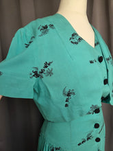 Load image into Gallery viewer, 1940s Turquoise Blue Elephant Print Sun Dress and Bolero Set
